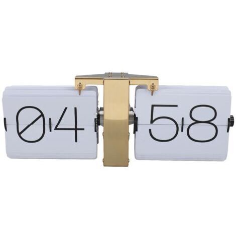 TONYSA Grande horloge à chiffres inversés Surface lisse Facile à lire Réglage par bouton Horloge à chiffres inversés automatique pour chambre à coucher Salon 24 heures Cadre doré et page blanche Polic