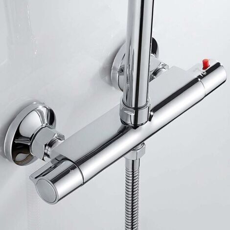 CHOYCLIT Mitigeur Thermostatique de Douche 2 Sorties Haute et Basse Robinet Mélangeur Anti-Brûlure en Laiton Chromé pour Salle de Bain Baignoire