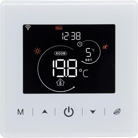 Thermostat WiFi,Thermostat chaudiere gaz a Pile,Thermostat d'ambiance programmable à 2 Fils contrôlé par Tuya ou Smart Life,Compatible avec Alexa et Google Home Commande Vocale,3A,Blanc,Mural