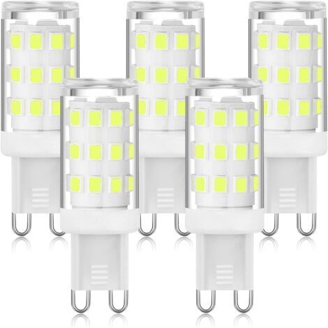 Ampoule LED G9 6000K Blanc froid 5W, LED à douille G9 à deux broches, ampoules G9 à économie d'énergie pour lustre, pas de scintillement, non dimmable, 5 paquets。