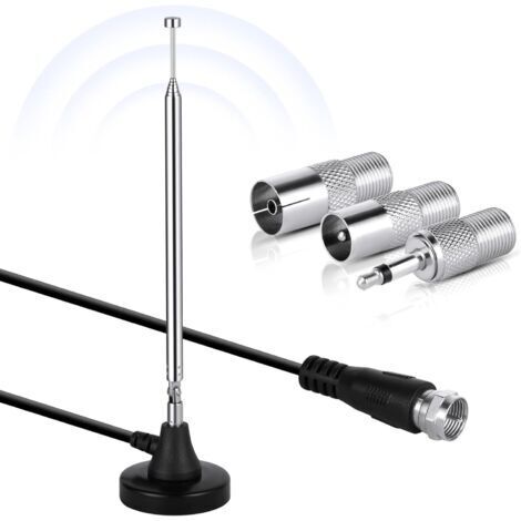 Antenne Radio FM Dab, 75Ohm Antenne FM Télescopique Intérieur avec 3 adaptateurs, avec Base Magnétique et Câble d'extension de 3m, Rotation à 180 degrés, Home Cinéma pour réception Radio stéréo (1/5)