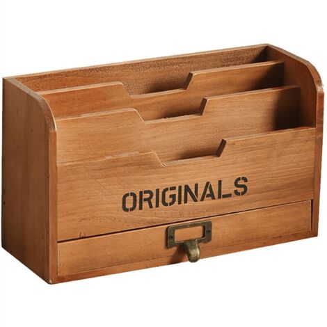 Ensoleille – Organisateur de rangement de bureau en bois massif – Boîte à tiroir à plusieurs niveaux – Taille 31 x 19 x 12 cm – Pour bureau et étude