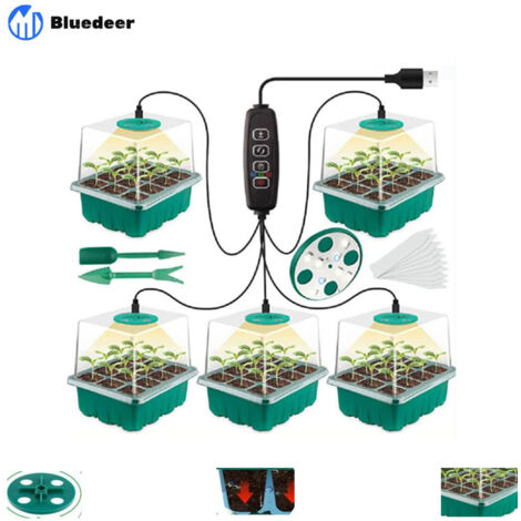 Bluedeer – Kit de 5 pièces mini serre pour plantes – Lampe de culture LED à spectre complet – Dimensions 44,5 x 14 x 14 cm – Couvercle transparent et 10 étiquettes