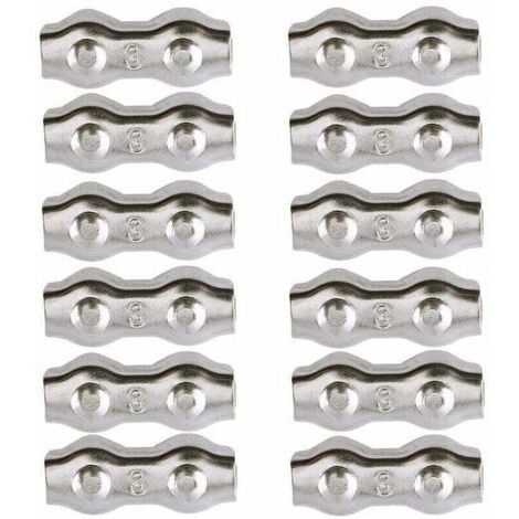 Serre-câble , Serre Cable Acier 3mm 12 Pièces Serre Câbles Duplex Pince de Câble Acier inoxydable 304 D'agrafe de Câble,Câble Poignées pour 2mm Câble Métalliques Pince À Câble Corde à Linge,AAFGVC
