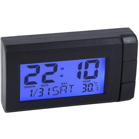 Sollbry Horloge Thermomètre de Voiture avec Rétroéclairage Bleu, Horloge électronique avec Affichage Numérique LCD 2 en 1 pour La Date de La Voiture