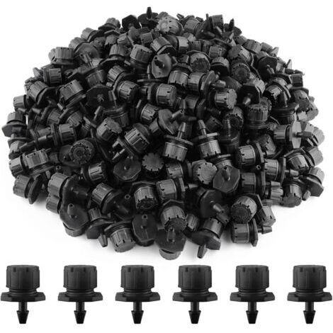 200pcs Goutteur Irrigation Réglable, 1/4'' Système Dirrigation Goutte à Goutte Micro Flow Drip Head Buses de Brouillard Dirrigation pour Jardins Potagers ou Massifs de Fleurs (Noir)