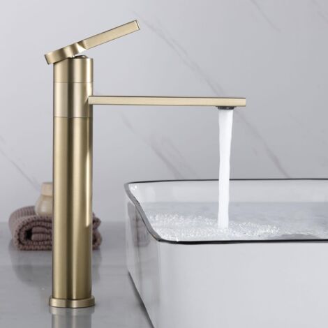 Robinet Lavabo Doré, Mitigeur Lavabo Haut Rotatif à 360°, Robinet Salle Bain Haut, Réglable Chaud et Froid