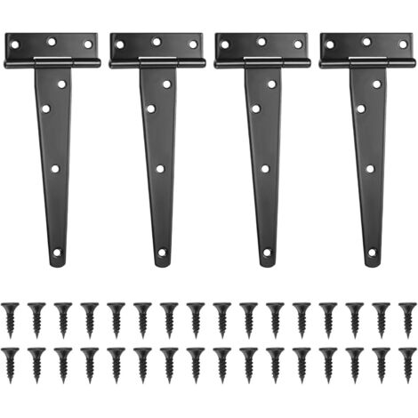 Houhence – Lot de 4 charnières en T noires 6 pouces – Métal avec revêtement en poudre – Pour portes de grange et abris de jardin – Installation facile