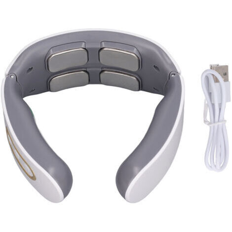 Masseur cervical TENS 4 têtes 6 modes 9 vitesses - Chauffage compression - Drainage lymphatique - Blanc