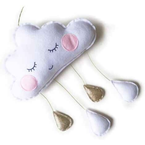 Nuage Gouttes de Pluie Pendentif Suspendu Feutre Peluche Lit de Bébé Nuage Props Pendentif Chambre Tente Pépinière Mobile Décor Suspendu pour Baby Shower Photographie Pépinière (Or Blanc)-Fei Yu (1/5)
