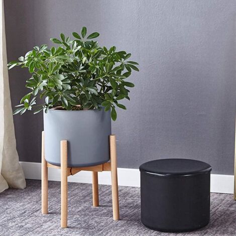Topest Support de Plante Réglable en Bois Noir - Design Milieu du Siècle - Pour Intérieur et Extérieur - Convient aux Pots Jusqu'à 30 cm [Pot Non Inclus