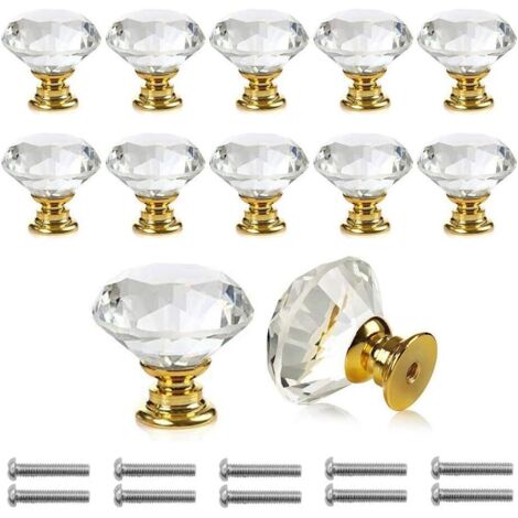 10 Pièces Poignées Boutons de portesTransparent Diamant Cristal Verre Portes Meuble Tiroir Placard Décoration Avec Vis(30mm) (Gold)-Fei Yu (1/5)