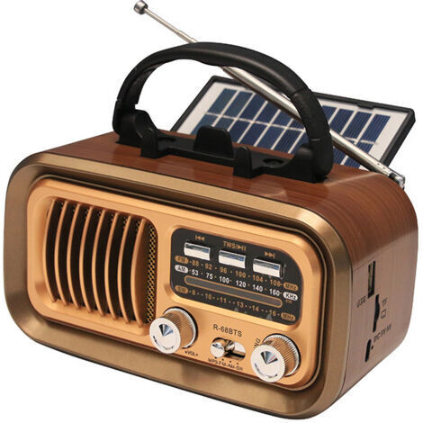 Poste Radio Vintage, J-150 AM/FM/SW Radio Portable Rechargeable avec Batterie 1200mAh et Piles D, Transistor Radio Bluetooth avec Panneau Solaire, Compatible USB/TF