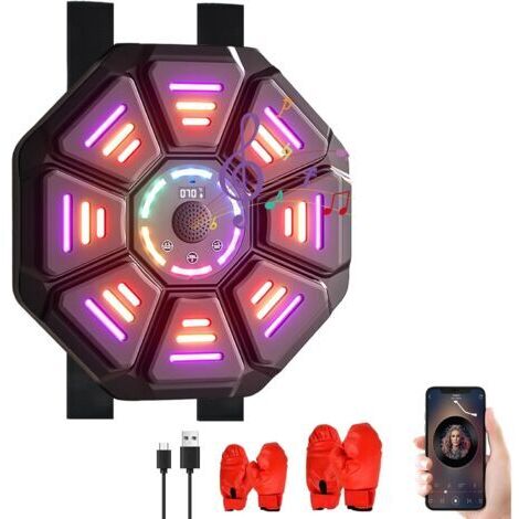 Machine de Boxe Musicale Adultes Enfants, Nouvelle Boxe Mural Musique avec 2 Gants de Boxe, 9 Vitesse & 10 Modes d'entraînement Music Boxing Machine, Cible de Boxe Murale, Connexion Bluetooth