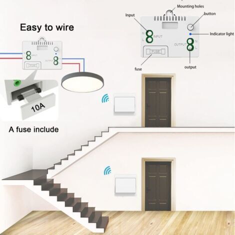 Kit interrupteur sans fil - Interrupteur mural sans fil - 200 m - Portée de 50 m - Pour extérieur et intérieur - 1100 W