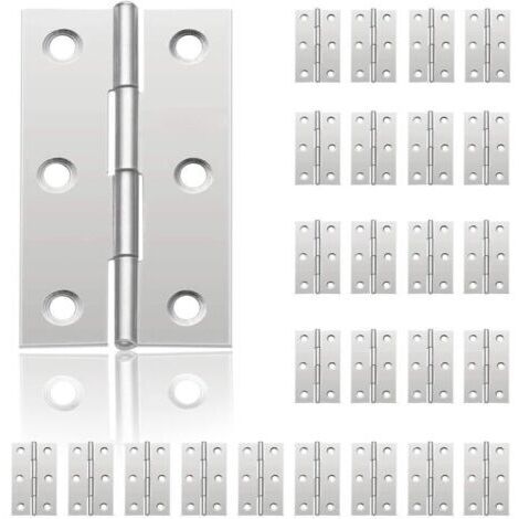 Lot de 24 charnières en inox pour portes 6 trous de montage Capacité de charge augmentée Pour boîtes à bijoux et meubles - 44mm32mm
