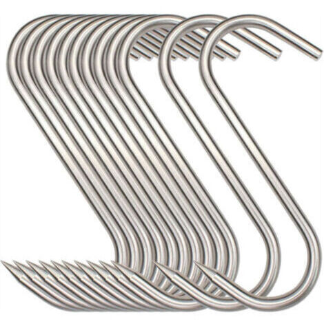 Lot de 12 crochets boucher en S 15cm Acier inoxydable 304 Charge max 100kg Pour suspendre viande, poisson, gibier, BBQ Jormftte - 12pcs (1/4)