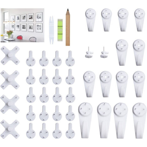 Csparkv – Lot de 43 crochets en plastique – Fixation murale sans perçage – Pour cadres photo et tableaux – Charge maximale 2kg par crochet - 43pcs