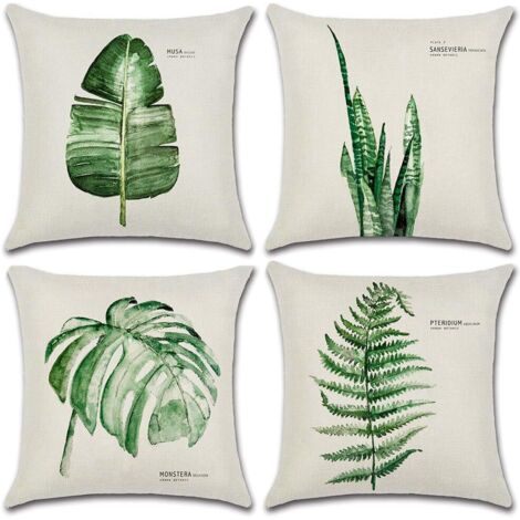 Aiducho – Housses de coussin imperméables 45x45cm – Lot de 4 – Motif feuilles vertes – Pour salon, jardin, patio – Fermeture éclair cachée
