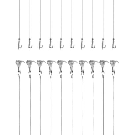 Kit d'accrochage de cadre photo et miroir 10 pcs – Fil inox 2m Φ1.5mm – Charge 40kg – Crochets réglables et de rail inclus