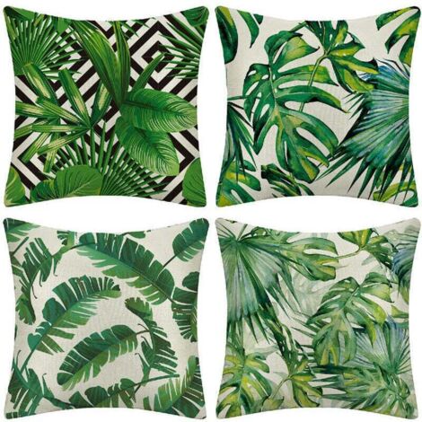 Aiducho – Housses de coussin extérieur imperméables – Lot de 4 – 45x45cm – Motif plantes tropicales – Fermeture éclair cachée – Pour jardin et salon