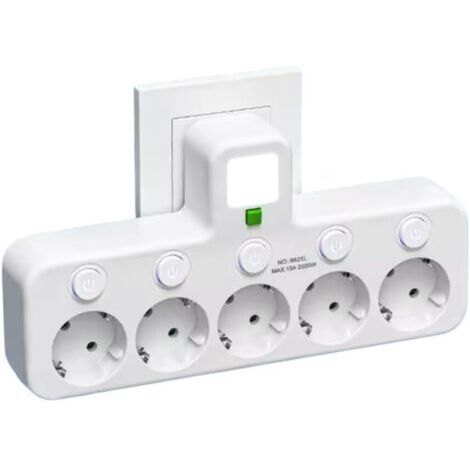 Multiprise Murale avec 5 Prises EU, Interrupteurs Individuels (5 Prises Blanc)