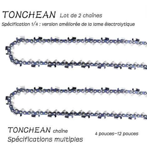Tonchean – Lot de 2 chaînes de tronçonneuse 1/4' – 32 maillons – Lame galvanisée renforcée – Faible rebond pour coupe précise - 5pouces