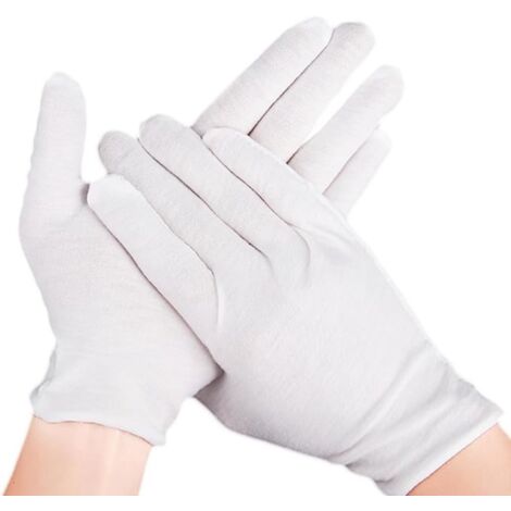 12 paires de gants blancs en coton - gants de travail souples et élastiques - adaptés à la vérification de pièces de monnaie et de bijoux (XL-blanc) (1/5)