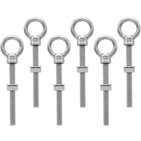 Boulons à oeil M8 x 80 mm Vis à Anneau M8 avec filetage métrique en acier inoxydable pour Fixation et Suspension, 6 pièces