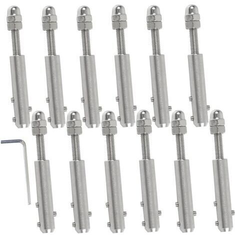 Jusch – Tendeur de câble en acier inoxydable 4 mm – Lot de 12 pièces avec clé en L – Fixation pour haubanage – Résistant aux intempéries - mm-12