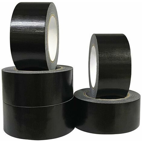 Lot de 5 rubans adhésifs en tissu noir 220 microns x 50 mm x 20m, gaffer noir,ruban adhésif americain de réparation d'étanchéité,heavy duty duct tape,ruban large resistant noir