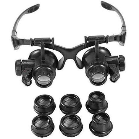 Loupe de lunettes professionnelle pour réparation, loupe LED nouvelle tête portant une loupe lentille de lecture mains libres double œil montre réparation de bijoux loupe lunettes bandeau loupe