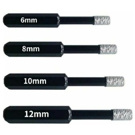 Forets Diamant Professionnels pour Carrelage, Céramique, Verre et Pierre - Coffret de 4 Mèches Diamantées (6mm, 8mm, 10mm, 12mm) - Scies-Cloches pour Grès Cérame et Tuiles
