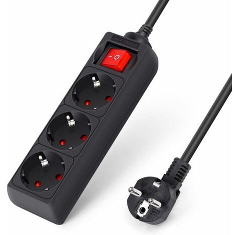 Multiprise 3 Prises avec Interrupteur Parasurtenseur Parafoudre câble 3 m Noir 3680w
