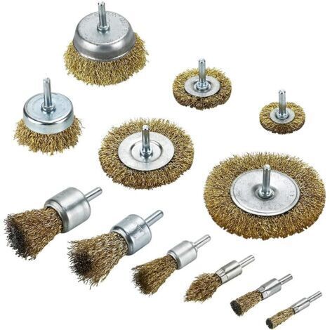 Lot de 12 Brosses Métalique pour Perceuse, Brosses Métalliques en Laiton, Brosses de Polissage Métalliques avce Brosse à Tige 1/4'' pour Enlever la Rouille et la Peinture, Ébavurer, Détartrer, Polir