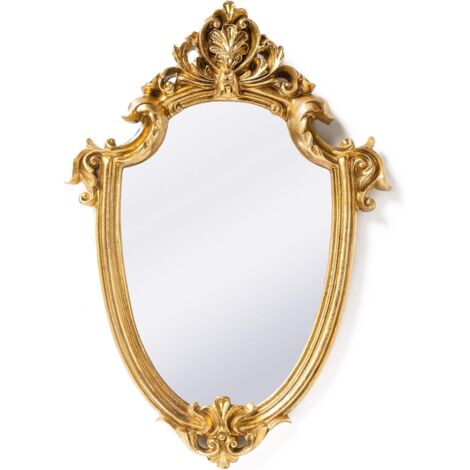 Jusch – Miroir mural décoratif vintage en forme de bouclier doré 30 x 22 cm – Décoration murale baroque rétro – Pour bijoux et accessoires