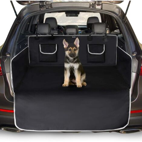 Protection Coffre Voiture Chien Universelle, 2 Grandes Poches, Imperméable & Antidérapant, 185 x 105 cm Couverture de Coffre pour Plupart Voitures, Noir (1/5)