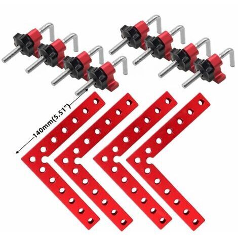4 pcs Bloc de Positionnement à 90 Degrés Rouge - 140mm/5,5" Pince de Fixation à Angle Droit en Alliage D'aluminium, Equerre de Positionnement Type L Outils de Travail du Bois pour Cadres Photo