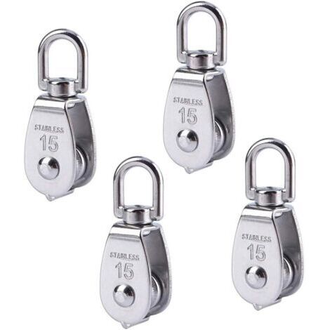 Poulies de déviation pour cordes, poulie en acier inoxydable 304, poulie, poulies à corde, capacité de charge de remise en forme de poulie à corde 35 kg, poulie,navires, yachts, 4 pièces, M15