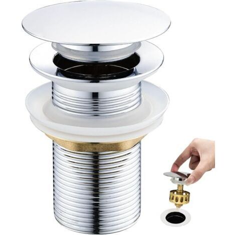 Bonde de lavabo escamotable sans trop-plein, bonde avec panier-filtre, lavabo de salle de bain avec trou de 6,35 mm, chrome, argent