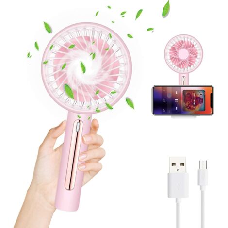 Mini Ventilateur Portable, Ventilateur USB echargeable de Poche avec Base, Petit Ventilateur à Main Silencieux 4 vitesses pour Maison, Table, Bureau, Voyages, Voiture - Rose-