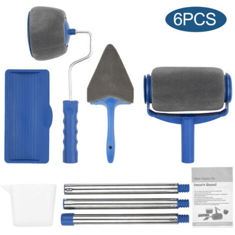 6 Pcs Pinceau Set Seamless Nouveau Type De Tambour Multifonction Rouleau A Peinture Menage Pinceau D'Angle Peinture Peinture Outil Pinceau Bleu Gris-Fei Yu (1/5)