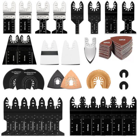 72 Accessoires d'outils Oscillants Multifonctions Lame de scie universelle pour Parkside Dewalt Ryobi Bosch Couper les coins de Bois/Métal/Plastique - 2 adaptateurs