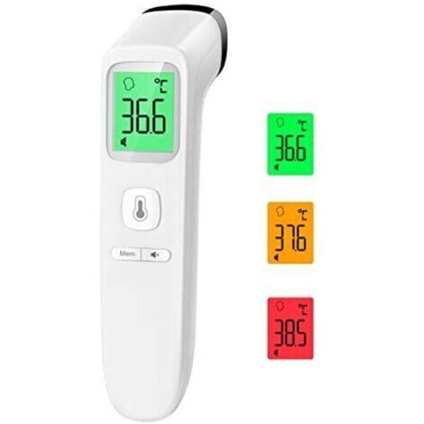 Thermomètre Frontal Sans Contact, Thermometre Bebe, Thermomètre Médical Numérique Infrarouge pour Adultes, Lecture Précise avec Ecran LCD, Mode Muet, Rappel de Mémoire, Blanche