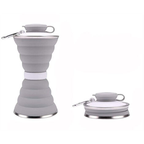 Bouilloire pliable – Bouilloire de voyage portable réutilisable en silicone anti-fuite pour le sport, la salle de sport en plein air, les voyages, gris (1/5)
