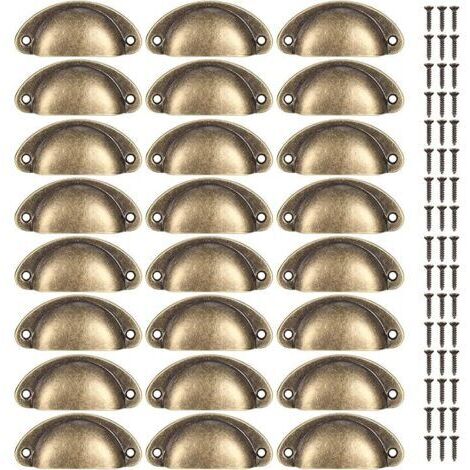 Lot de 24 poignées Shell Cup - Semi Circle Drawer - Poignées de cuisine en métal - Poignées de placard - Boutons de meubles rétro avec vis (1/3)