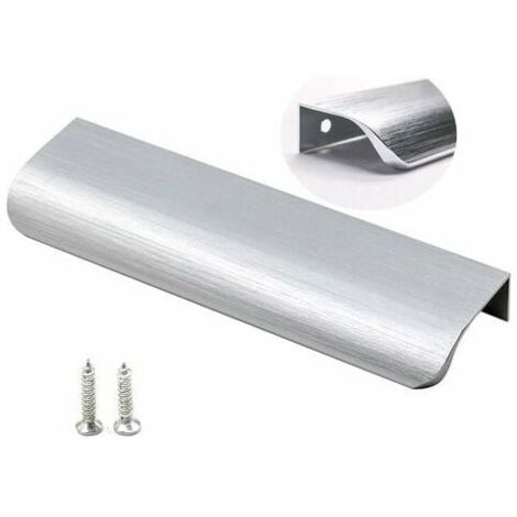 Lot de 10 poignées de meuble en aluminium nickelé – Entraxe 128mm – Poignée invisible pour tiroirs et armoires – Installation facile