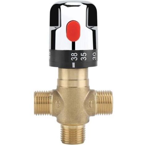 Vanne Mélangeur Eau Chaude Froide Robinet mitigeur thermostatique en laiton solide Robinet température fixe pour lavabo Cuisine Salle de bain Toilette G1/2 35-45℃ 15mm (1/5)