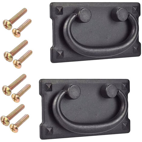 Poignées de tiroir vintage noires – Lot de 2 – Dimensions 95 × 52 mm – Espacement des trous 75 mm – Alliage de zinc résistant à la rouille (1/5)