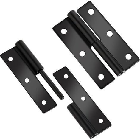 Lot de 4 charnières de porte arrondies noires mates, 6,3 cm, en acier inoxydable, amovibles, antirouille, pas de couinement, robustes (1/5)